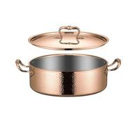 Marmite à Fond Plat Compatible Cuisson, Or Rose, 28CM | Finition Extérieure ciselée, Faitout avec Poignées Latérales, Cocotte Hot Pot, Familles