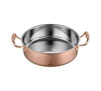 Marmite à Fond Plat Compatible Cuisson, Or Rose, 28CM Sans Couvercle | Finition Extérieure ciselée, Faitout avec Poignées Latérales, Cocotte Hot Pot, Familles