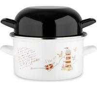 Marmite à Moules BAUMALU 20 cm, Acier Émaillé, Décor Phares, Couvercle Noir