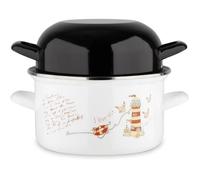 Marmite à moules - BAUMALU - Standard - 20 cm - Décor phares - Couvercle noir, corps blanc