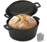Marmite à pain 2 en 1 en fonte avec couvercle, casserole de 4,7 l + couvercle de 1,5 l, casserole ronde pour la cuisson du pain, braiser et cuire au four, cuisinière à gaz, électrique et à induction