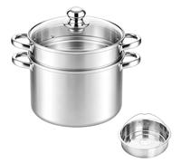 Marmite à pâtes en acier inoxydable avec panier vapeur, faitout multifonction de 24 cm, couvercle en verre trempé, pour pâtes, soupe, friture, compatible induction, lave-vaisselle