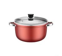 Marmite à soupe en métal de 22 cm avec couvercle en verre pour ragoût et marmite chaude - Cocotte à double poignée compatible induction rouge