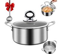 Marmite à soupe martelée en titane à double poignée avec couvercle et louche à soupe, grande marmite antiadhésive, poêle martelée robuste, pour plaques électriques à induction à gaz 26cm