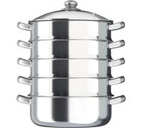 Marmite à vapeur - 5 étages Empilable - Diamètre 30 cm - Couvercle transparent - Hauteur d'insertion 7 cm - Poignées robustes - Gris clair