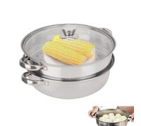 Marmite à vapeur à 2 couches, 28 cm en acier inoxydable avec couvercle en verre, marmite à vapeur de cuisine, cuiseur à vapeur à induction, grand cuiseur à vapeur pour soupe, panier vapeur cookeo