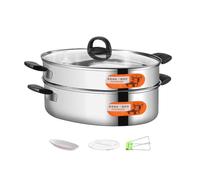 Marmite à Vapeur avec Grille Induction, 2 Couches B | Marmite avec Cvercle En Verre, Compatible Feux, , pr Cuisine