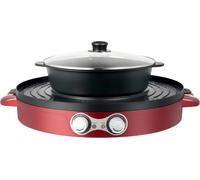 Marmite électrique avec grill - 2 en 1 - Marmite divisée Yin-Yang - 2200 W - Revêtement antiadhésif - Couvercle en verre - Rose