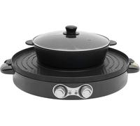 Marmite électrique avec grill - Appareil de table rond 2 en 1 - 2200 W - Poêle Yin-Yang divisée - Revêtement antiadhésif - Couvercle en verre - Noir