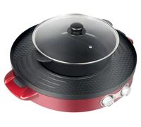 Marmite électrique avec grill - Grill de table - 2200 W - 28,4 cm - Plaque de cuisson amovible - Double casserole séparée - Revêtement antiadhésif - Facile à nettoyer - Rose