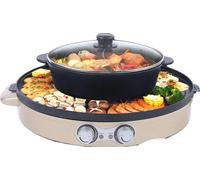 Marmite électrique avec grill, marmite de table 2200 W et barbecue combinés, plaque de cuisson antiadhésive, double contrôle de température
