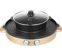 Marmite électrique avec plaque de cuisson - Gril de table et marmite - Puissance de 2200 W - Diamètre de 44 cm - Double zone de cuisson - Revêtement antiadhésif - Couvercle en verre - Bleu