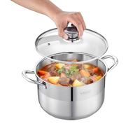 Marmite en acier inoxydable 7 6 L avec couvercle en verre tous feux dont induction pour bouillons et pot-au-feu