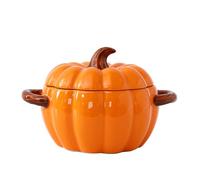 Marmite en céramique 1,9 l, couvercle, grand bol à soupe 2 poignées, passe lave-vaisselle micro-ondes, casserole citrouille Halloween