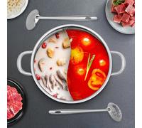 Marmite Hot Pot en acier inoxydable - Marmite divisée - 32 cm - 2 compartiments - Couvercle en verre - Cuillère et écumoire incluses - Lavable au lave-vaisselle - Pour induction/gaz/électrique - Jaune