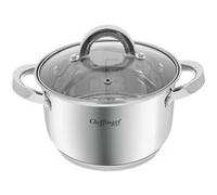Cheffinger Marmite Inox avec Couvercle en Verre 18cm 2.9L Compatible Induction Argent