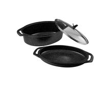 Pradel Excellence - PCUI001028 - Marmite Ovale 3 pièces 39 x 28 cm avec Couvercle Verre - Fonte d’Aluminium - Revêtement Antiadhésif façon Pierre - Maniques Incluses - Tous Feux, Four, Lave-Vaisselle