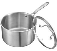 Marmite - Pot à sauce/pot à lait - Capacité 3,8 l - Couvercle en verre - Acier inoxydable - Poignée ergonomique - Lavable au lave-vaisselle - Argent