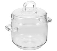 Marmite Transparente en Verre 350ml avec Couvercle, Double Poignée | Résistante à Chaleur, Réduit les Pertes Thermiques, Compacte et Portable, Cuisine Domestique