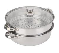 Marmite Vapeur en Acier Inoxydable, 2 Niveaux 27cm Casserole Double Poignée Casserole Double Chaudière Soupe Marmite Vapeur Avec Couvercle en Verre Ventilé