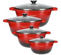 Lot de 4 Marmites avec Revêtement Antiadhésif à Effet Marbre et Antibactérien Cheffinger Rouge / Noir Rouge / Noir G