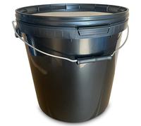 MARMOS-PLAST Lot de 5 seaux de 20 litres - En plastique noir - Avec couvercle - Convient à un usage alimentaire - Seau à lait empilable - Seau à miel - Pour farine et eau