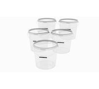 MARMOS-PLAST Lot de 5 seaux de 20 litres - En plastique transparent - Avec couvercle - Empilables - Seau à miel - Pour farine et eau