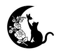 Marooma Décoration Murale en Métal Noir en Forme de Chat - Décoration Murale à Suspendre en Forme de Lune et de Chat - Décoration Murale Noire pour la Maison, Le Bureau(B)