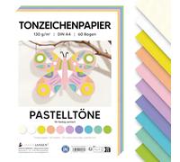 MarpaJansen Lot de 60 feuilles de papier à dessin pastel DIN A4 pour bricolage et décoration - 60 feuilles en 10 couleurs - Papier solide 130 g/m² - Certifié Blauer Engel - Idéal pour les cartes et