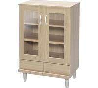 Marque Amazon - Movian 531507 Vaisselier/Buffet 2 tiroirs et 3 étagères avec portes vitrées en bois MDF, Engineered Wood, Chêne Clair, KPB-9360