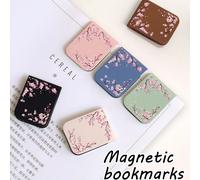 Marque-page magnétique à motif de fleurs de cerisier, marque-page élégant en PU stylé, accessoires de livre, idéal pour les couples & les amateurs de livres pour la lecture, la tenue de journal & les 