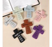 Marque-page magnétique personnalisé en cuir en forme de croix - Cadeau de baptême / d'encouragement pour les amateurs de livre/famille/ami (marron)