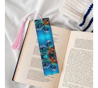Marque-pages en bois pour les amateurs de livres, fait à la main avec pompons roses, beau monde sous-marin, dauphins, corail, marque-page artistique, accessoire de livre cadeau pour homme et femme