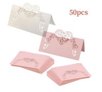 Marque place - Non spécifié - Cœur creux - Papier nacré - 50 pièces - Rose et blanc