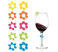 Marque-verres fleurs - ORION - Lot de 10 - Multicolore - 2 cm et 2,5 cm - Gomme thermoplastique - Réutilisables