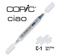 COPIC Ciao C-1, Cool Gray No. 1, marqueur twin avec une pointe moyenne et une pointe pinceau