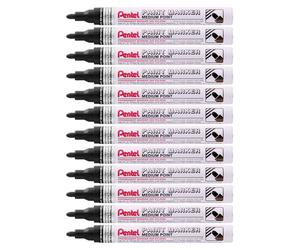 Marqueur à peinture Pentel MMP10 noir, pointe moyenne de 2,5 mm, encre indélébile - Lot de 12