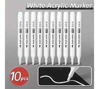 Marqueur acrylique blanc - Ensemble de 10 stylos de peinture permanents - Pour papier noir et pneus - Convient pour le plastique, la pierre, le métal et le verre - Résistant à l'eau, à séchage rapide