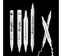 Marqueur Blanc Indélébile, 4pcs Feutre Acrylique Blanc à Pointes Variées (Pinceau, Fin, Moyen, Large) Stylos Blancs Imperméable pour Dessin et Loisirs Créatifs sur Papier Noir, Bois, Verre et Pierre