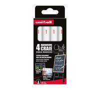 Marqueur craie effaçable Uni-Ball Chalk pointe ogive 0,9 à 1,3 mm blanc - Pochette de 4