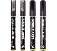 Marqueur Craie Noir, 2 Pièce Stylo Craie Noir 3mm + 2 Pièce Feutre Craie Liquide Noir 6mm, Humides Ou Sec Effacable, Pointe Fine Réversible Ciseau Ou Rond Pour Tableau Blanc Et Fenêtre