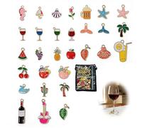 Marqueur De Verre 30 Pièces, Marque Verre À Pied Charms Estivaux Émaillés Avec Anneaux Métal Doré Et Pochette De Rangement, Identifiants Pour Verres À Vin, Cocktails Et Fêtes
