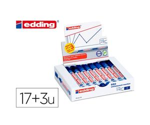 Marqueur edding e-660 tableaux blancs effacable a sec pointe moyenne trace 1,5/3mm bleu pack 17 + 3