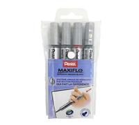 Pentel Maxiflo Pochette 4 Marqueurs tableau blanc Pointe biseautée moyenne Assortis Noir/Bleu/Rouge/Vert MWL6S/4