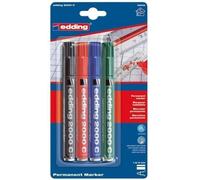 edding 2000 C Marqueur permanent - noir, rouge, bleu, vert - 4 stylos - pointe ronde 1,5-3 mm - sèche vite - résiste à l'eau et à l'essuyage - pour carton, plastique, bois, métal - marqueur universel