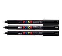 Posca Marqueur PC-1MR - Noir - Pointe ultra-fine 0,7 mm pour métal, tissu, verre - Lot de 3