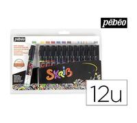 Marqueur peinture pébéo skrib acrylique brillant multi-supports pointe 0.7mm couleurs classiques set 12 unités