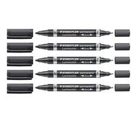 Marqueur Permanent Lumocolor Permanent Duo, Marqueur À Pointe Ogive Fine Et Moyenne, Résistant À L'eau Et À L'effacement, Rechargeable, Longue Durée De Vie, 5 Marqueurs Noirs, 348-9x St