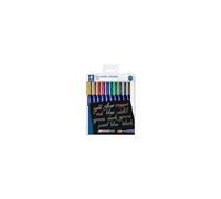 Staedtler Metallic Marker, Feutres métalliques à pointe biseau pour loisirs créatifs et écriture stylisée, Encre pigmentée à base d'eau, Étui plastique avec 10 feutres, 8325 TB10