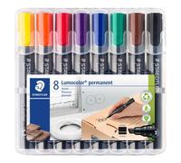 Marqueur permanent rechargeable Staedtler Lumocolor 350 pointe biseautée 2 à 5 mm couleurs assorties - Pochette de 8